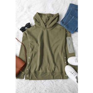 Army Green Snap Hoodie, M